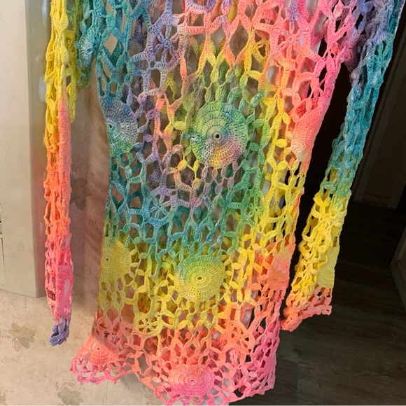 UNIF Multicolor Tie Dye Rainbow Crochet Astra Mini Dress Size S EUC - Picture 11 of 12